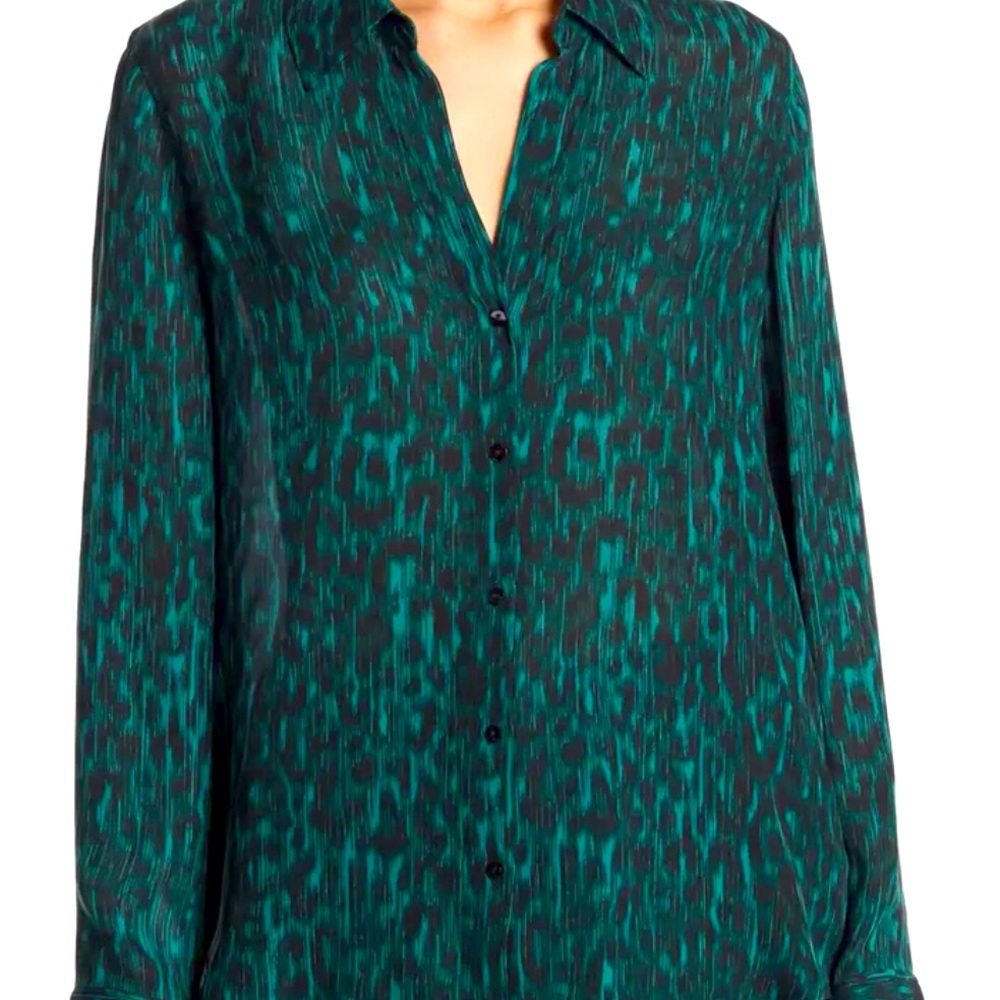 NWT L’AGENCE leopard animal printed silk blouse - size XS